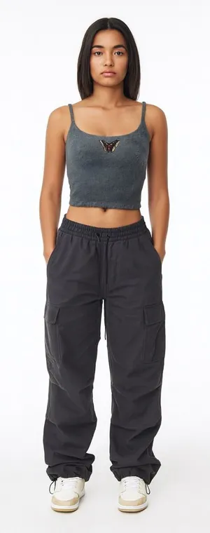 Hollister Women’s Retro Y2K Fuzzy Butterfly Gray Tank Top Size Large thumbnail 1