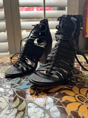JUST FAB IZAELIA Strappy Lace-Up Black Women's Heeled Sandals SZ: 7 thumbnail 2