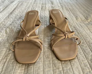 bp Nude Beige Knotted Strappy Square-Toe Heels thumbnail 1
