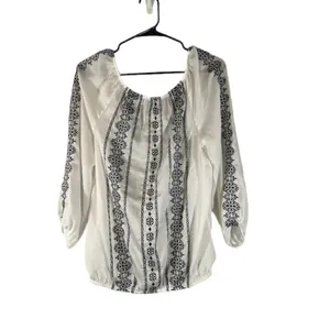WHBM Embroidered Paisley Bohemian Style Long Sleeve Intricate Blouse Women Med thumbnail 2