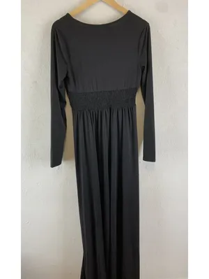 Baltic Born Ariana Black Maxi Dress Long Sleeve Slouch Smocked Waist NWT Size L thumbnail 11
