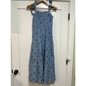 Hunter Bell Alex Denim Wide Leg Crop Jumpsuit Tie Straps With Side Zip‎ Size 0 thumbnail 6