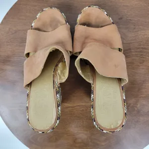 Nine West Womens Jaimy Sandals 7 Tan Leather Open Toe Cork Platform Wedge Heels thumbnail 3
