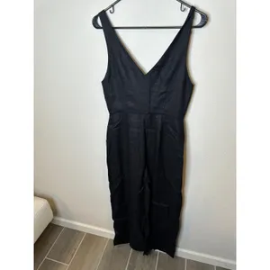 Reformation Black Linen Button Front V-Neck Wide Leg Jumpsuit‎ Womens Size 4 thumbnail 3