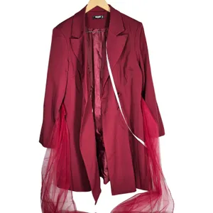 Missguided Plus Size 18 Blazer‎ Dress Mesh Bow Waist Burgundy Red Party thumbnail 3