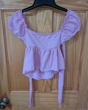 Altar’d State Pink Puff Sleeve Peplum Top Size Small thumbnail 1