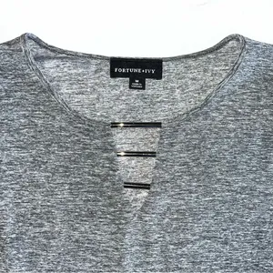 Fortune + Ivy Dress Shirt Women's Gray Medium 3/4 Sleeve Stretch B Neck thumbnail 2