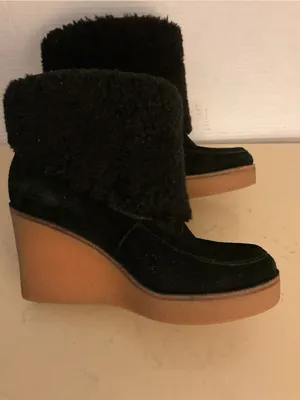UGG women Black Suede sheepskin Wedge Coldin boots US 9.5 thumbnail 2