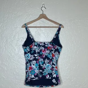Lands End Tankini Top 16P Navy Floral Shirred Adjustable Straps Swim Women Plus thumbnail 2