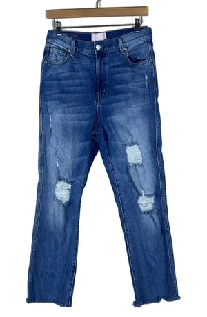 Revice Denim Distressed Straight Leg Jeans Blue Medium Wash Raw Hem Size 32 thumbnail 1