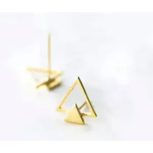 Unisex Triangle 18k‎ Gold Plated Silver Stud Earrings, 10mm thumbnail 3