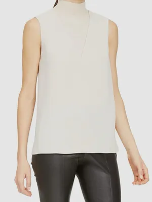 Theory Women's Beige Mock Neck Ribbed Sleeveless Tank Top Shirt Size Small thumbnail 1