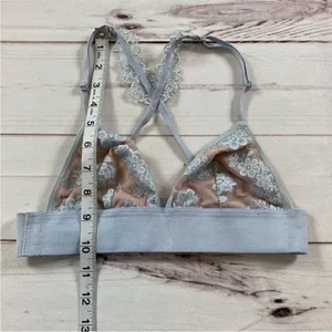 Pink Victoria's Secret Womens Blue Floral Lace Triangle Unlined Bralette Small thumbnail 10