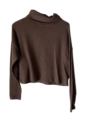 Gaze Sweater Y2k Small Brown Ribbed Knit Turtleneck Long‎ Sleeve Cropped Top thumbnail 1