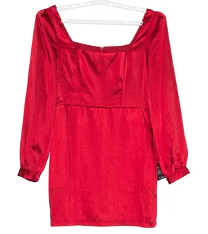 NWT Lulus Dress Satin Y2K Party Cocktail Going Out Square Neck Mini Red Medium thumbnail 1