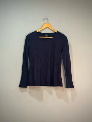 Navy Ann Taylor Mixed Media L/S Top Size S EUC thumbnail 4