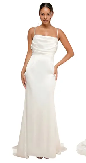 Lulus Lovely Endearment White Satin Sleeveless Backless Maxi Dress size S thumbnail 1