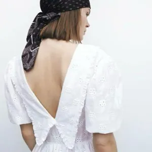 Zara White Embroidered Eyelet Lace Midi Dress‎ in Oyster White Size Small thumbnail 3