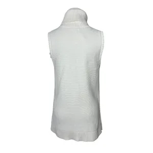 Crew Ivory Cotton Knit Sleeveless Turtleneck Sweater Side Slit Size S thumbnail 3