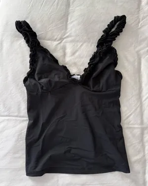Urban Outfitters Black Ruffled Strap Tank Top thumbnail 1