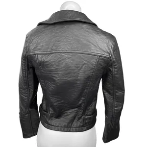 Topshop Womens Black Faux Vegan Leather Zip Up Collar Moto Coat Jacket Size 2 thumbnail 2