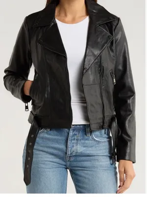 Elodie Women’s Black Faux Leather Moto Biker Jacket Women's Zip Front Size XS thumbnail 1