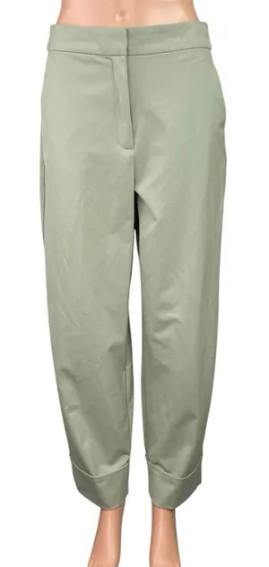 Zara Women's Green High Rise Barrel Cuffed Casual Baggy Trousers Pants Size M thumbnail 1