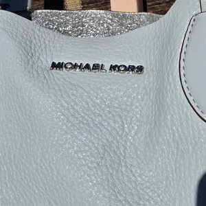 Michael Kors Light Blue/Silver Leather Tote Damaged Handles thumbnail 3