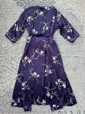 Oscar de la Renta Satin Floral Robe Purple Large thumbnail 7