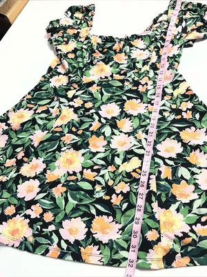 Lila Rose Floral tropical mini dress‎ dark floral stretchy sleeves large beach imperfect thumbnail 12