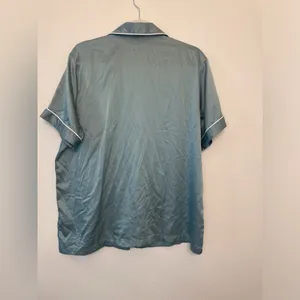 Serenedelicacy Women's Satin Button Down Short Sleeve Pajamas Top Size‎ L thumbnail 4