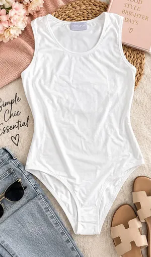 Mango Pop womens White Sleeveless One-Piece Bodysuit soft size medium thumbnail 1