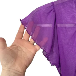 Vintage Dreamgirl Purple Sheer Mesh Wrap Robe Sequin Lace Trim Flutter Sleeve thumbnail 4