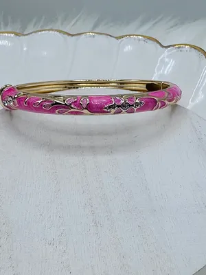 Pink Enamel Gold-Tone Floral Cloisonne Bangle Bracelet thumbnail 3