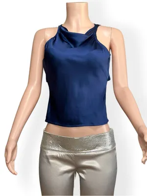 GUIZIO Regine Cowl Neck Top, Navy, Medium Blue thumbnail 4