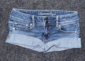 American Eagle Low Rise Micro Mini Denim Shorts Sz 0 Y2K Grunge 2000s thumbnail 1