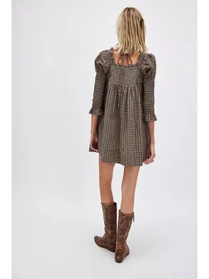 FREE PEOPLE Star Dip Tiered Smocked Button Front Cotton Dress Black Combo Small thumbnail 12