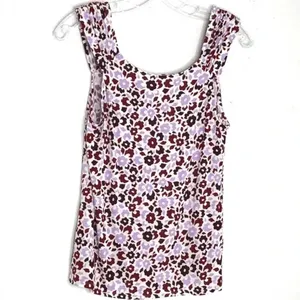 14th & Union Shirred Shoulder Tank Top Floral Tee M v6x thumbnail 4