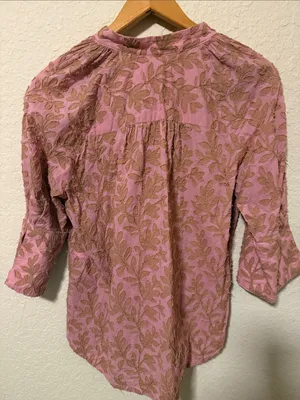 Anthropologie Dusty Pink Blouse with Brown Leaf Motif thumbnail 3