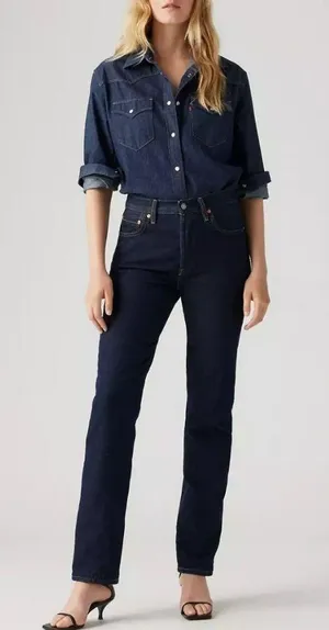 Levi's 26x28 Premium 501 Original Fit Women's Jeans Deep Breath - Dark Wash thumbnail 1