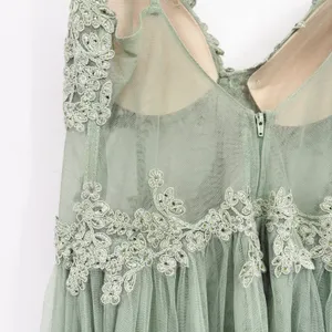 Windsor Womens Fatima Sage Green Embroidered Tulle Fairycore Prom Gown Dress 7/8 thumbnail 10