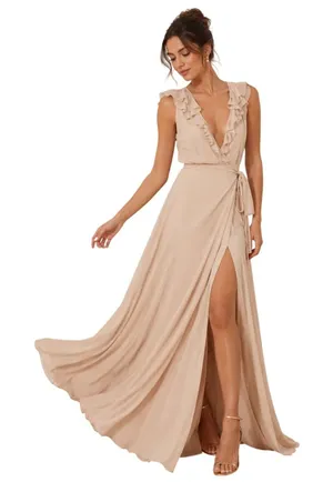 Reformation Peppermint Dress maxi gown Champagne‎ Blush Nude Ruffled Wrap Medium thumbnail 1