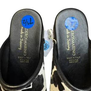 Verderosmarino Shoes Womens Size 7.5 Black Cow Print Leather Wedge‎ Mules thumbnail 3