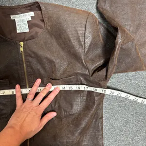Maggy London Brown Croc Faux Leather Zip Jacket Blazer 6 Chic Mob 80s Vegan Moto thumbnail 6