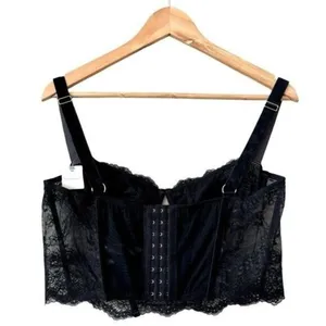 ANTHROPOLOGIE Lace Velvet Corset Top Black Size L NEW thumbnail 6
