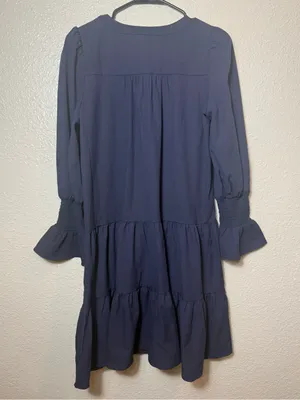 Pomander Place Kenzo Dress Navy Cotton Poplin Tiered Ruffle Mini Dress‎ Size XS thumbnail 5
