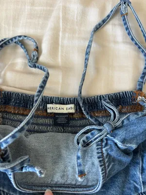 American Eagle Outfitters Light Blue Denim Tie-Strap Crop Top thumbnail 2