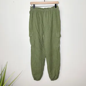 Aerie Women's Small Paperbag Linen Blend Cargo Joggers Green Pull-On Summer‎ thumbnail 6