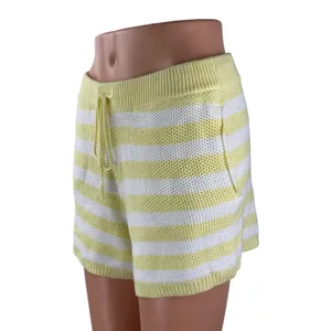 Pink Victoria's Secret Yellow White Striped Knit High Rise Beach Mini Short Sz M thumbnail 2