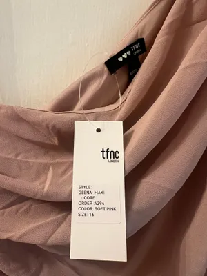 ASOS TFNC Bridesmaid chiffon one-shoulder drape maxi dress in soft pink thumbnail 3